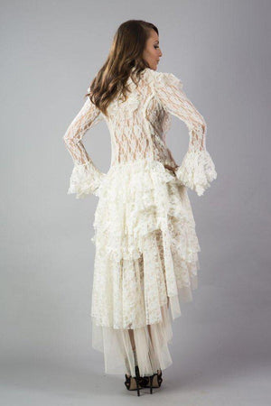 Ophelie Long Burlesque Skirt In Cream Lace-Burleska-Dark Fashion Clothing