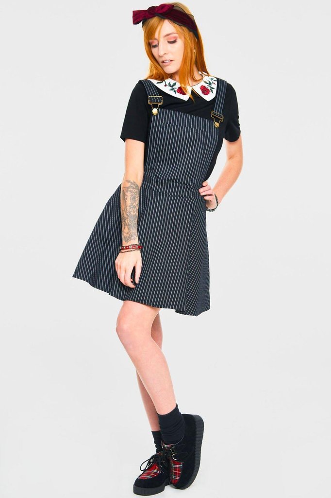 Over It All Pinstripe Overall Dress-Jawbreaker-Dark Fashion Clothing