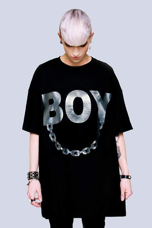 Oversize Boy Chain T-Shirt - Unisex-Long Clothing-Dark Fashion Clothing