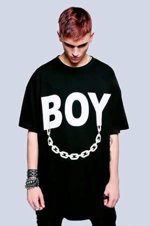 Oversize Boy Chain T-Shirt - Unisex-Long Clothing-Dark Fashion Clothing