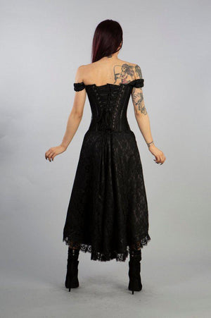 Passion Corset Dress In Black Satin And Lace Overlay-Burleska-Dark Fashion Clothing