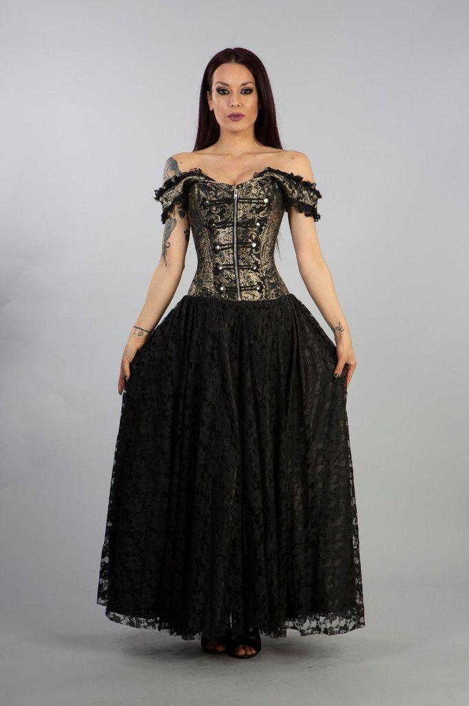 Paula Victorian Corset Dress In King brocade - Burleska - Dark Fashion Clothing Paula Victorian Corset Dress In King brocade - Burleska - Dark Fashion Clothing
