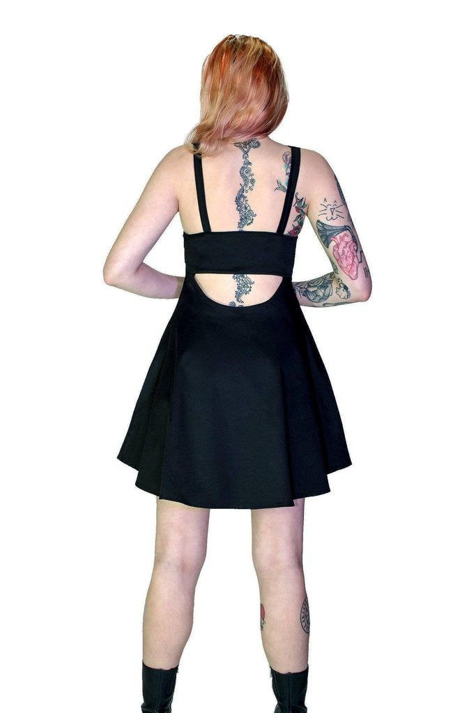 Pentagram Strap Black Mini Dress - Tamsyn-Dr Faust-Dark Fashion Clothing