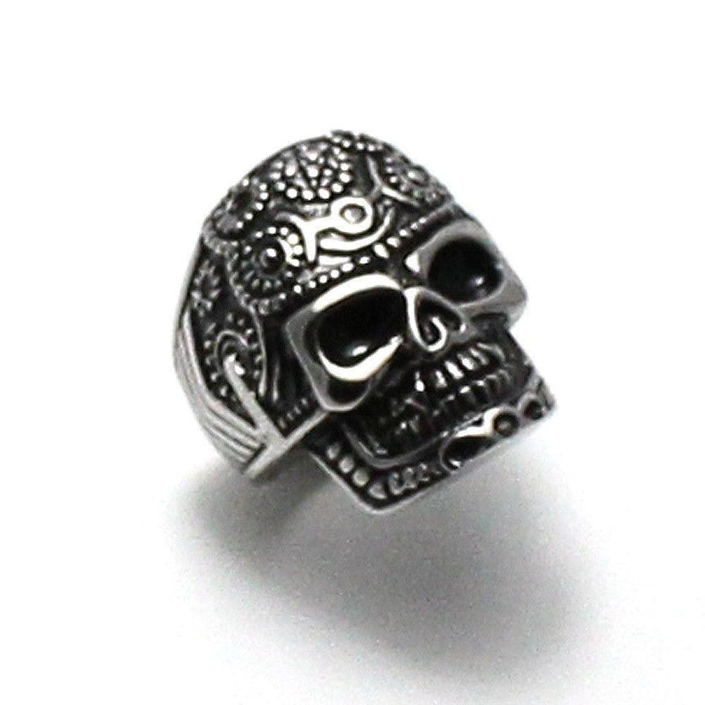 Pentagram Sugar Skull Ring – Steel-Badboy-Dark Fashion Clothing