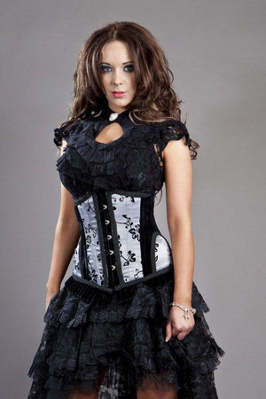 Petra Long Line Steel Boned Underbust Corset In Satin Flock-Burleska-Dark Fashion Clothing