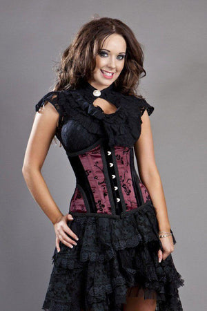 Petra Long Line Steel Boned Underbust Corset In Satin Flock-Burleska-Dark Fashion Clothing