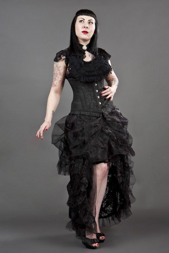 Petra Long Line Steel Boned Underbust Corset In Scroll Brocade-Burleska-Dark Fashion Clothing