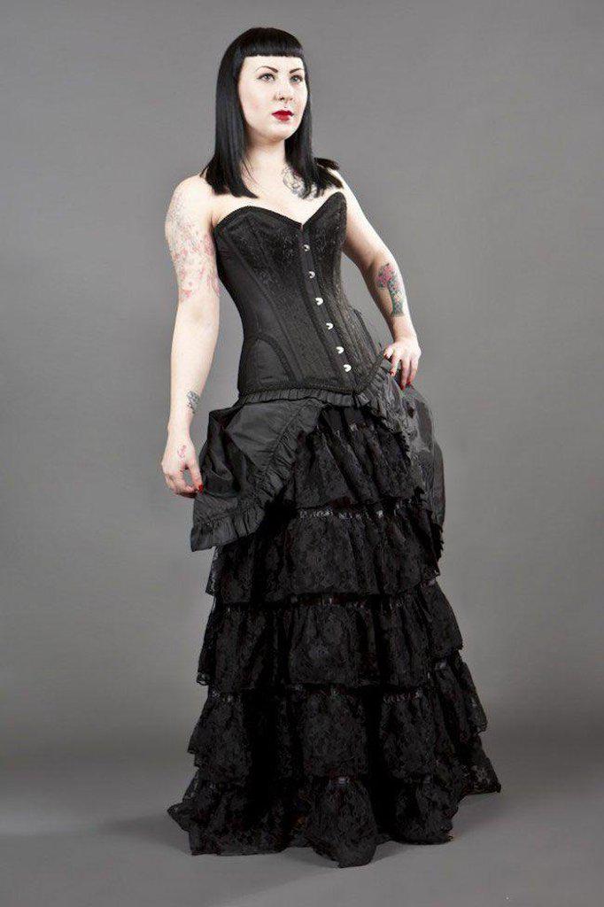 Petra Overbust Long Line Corset In Scroll Brocade-Burleska-Dark Fashion Clothing