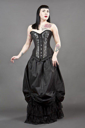 Petra Overbust Long Line Corset In Scroll Brocade-Burleska-Dark Fashion Clothing