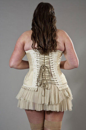 Petra Overbust Plus Size Corset In Cream Taffeta & Cream Lace Overlay-Burleska-Dark Fashion Clothing