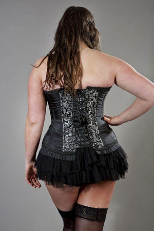 Petra Overbust Plus Size Steel Boned Corset In Scroll Brocade-Burleska-Dark Fashion Clothing