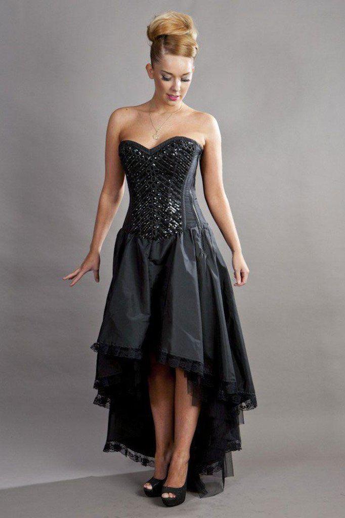Phoenix Maxi Prom Dress In Black Taffeta-Burleska-Dark Fashion Clothing