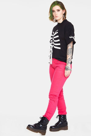 Pink Mono Drainpipe Jeans-Jawbreaker-Dark Fashion Clothing