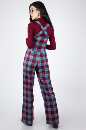 Piper Plaid Buckle 70s Jumpsuit-Voodoo Vixen-Dark Fashion Clothing