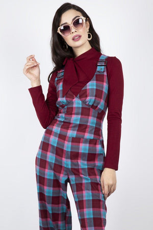 Piper Plaid Buckle 70s Jumpsuit-Voodoo Vixen-Dark Fashion Clothing