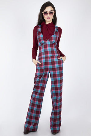 Piper Plaid Buckle 70s Jumpsuit-Voodoo Vixen-Dark Fashion Clothing