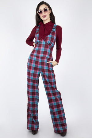 Piper Plaid Buckle 70s Jumpsuit-Voodoo Vixen-Dark Fashion Clothing