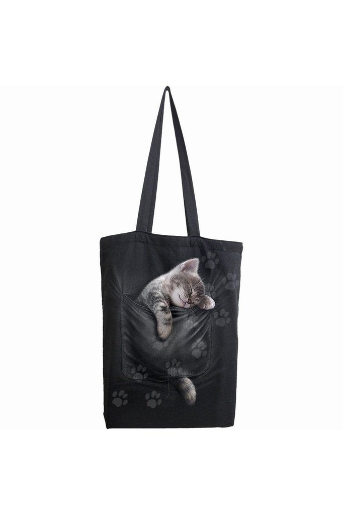 Pocket Kitten - Bag 4 Life - Canvas 80z Long Handle Tote Bag-Spiral-Dark Fashion Clothing