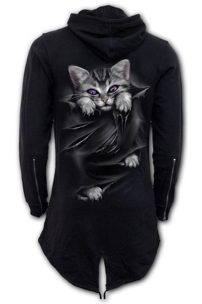 Pocket Kitten - Ladies Fish Tail Full Zip Hoody - Zip Sleeve-Spiral-Dark Fashion Clothing