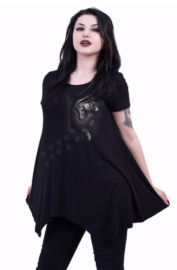 Pocket Kitten - Smock - Tunic Casual Top-Spiral-Dark Fashion Clothing