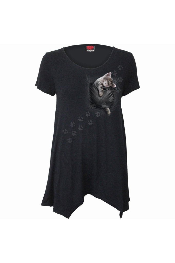 Pocket Kitten - Smock - Tunic Casual Top-Spiral-Dark Fashion Clothing