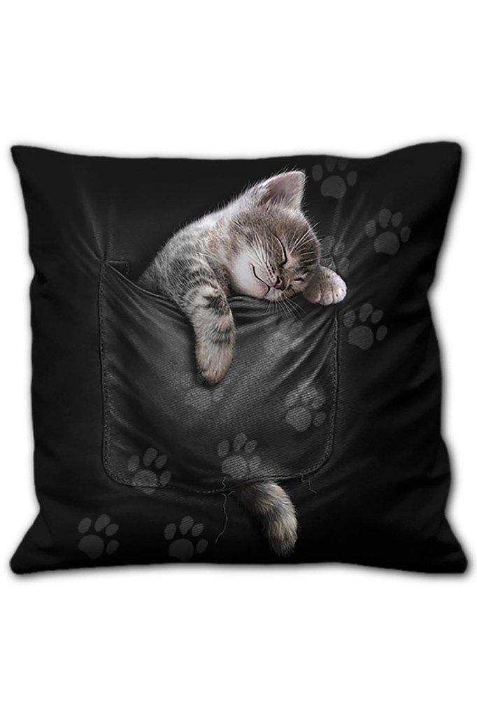 Pocket Kitten - Square Cushion-Spiral-Dark Fashion Clothing
