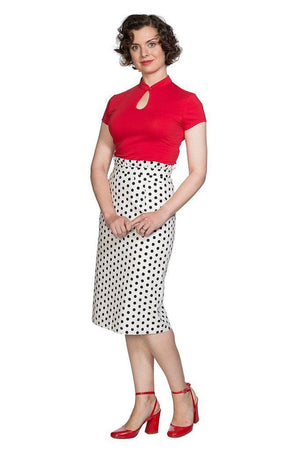 Polka Frill Pencil Skirt-Banned-Dark Fashion Clothing