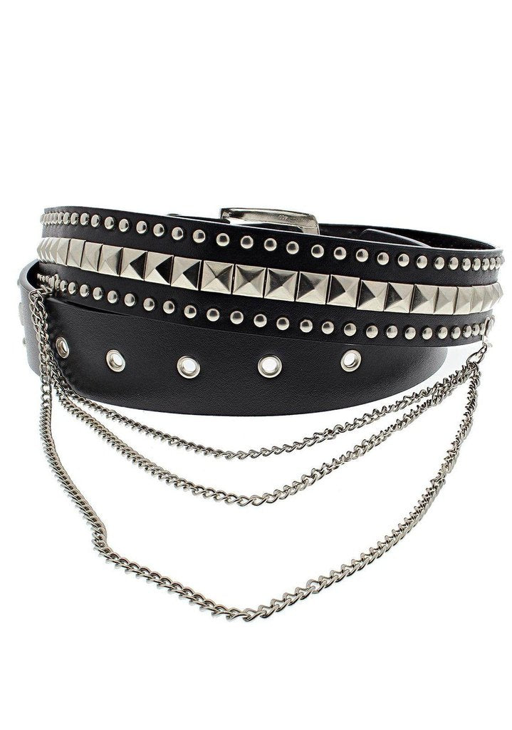 Pyramids & Conical Studs Black Vegan Leather Belt - Corbin-Dr Faust-Dark Fashion Clothing
