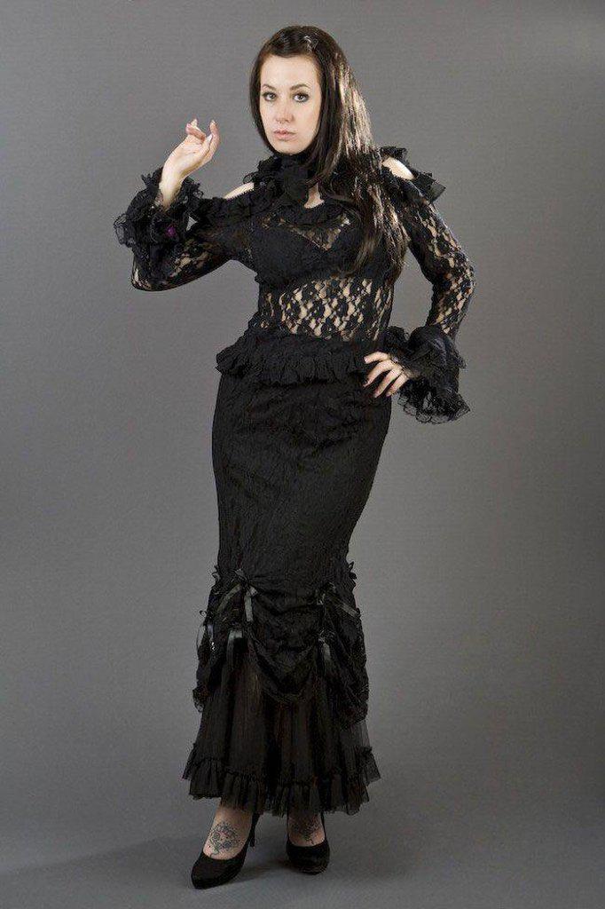 Queen Long Sleeve Gothic Top In Lace-Burleska-Dark Fashion Clothing