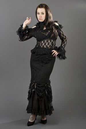 Queen Long Sleeve Gothic Top In Lace-Burleska-Dark Fashion Clothing