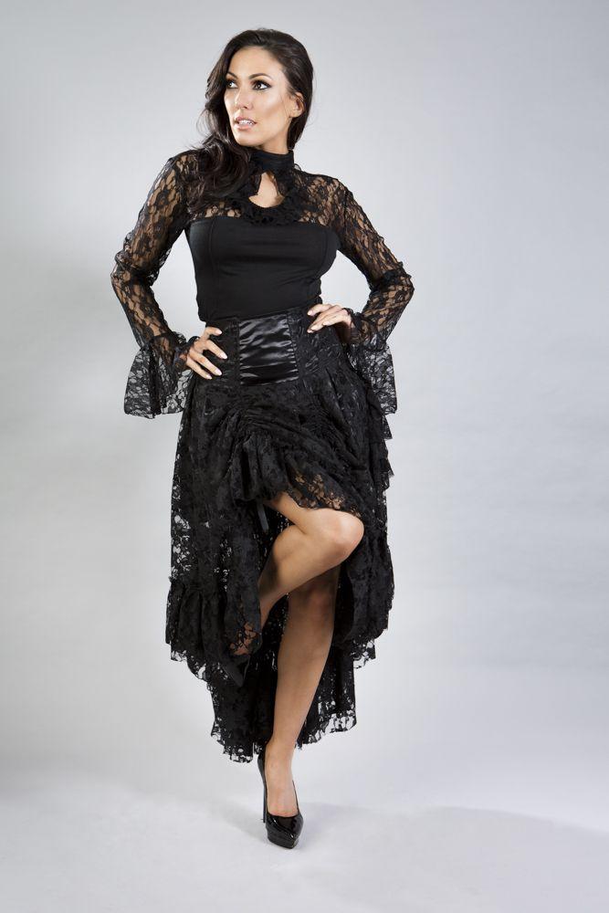Queen Maxi Skirt In Black Lace-Burleska-Dark Fashion Clothing