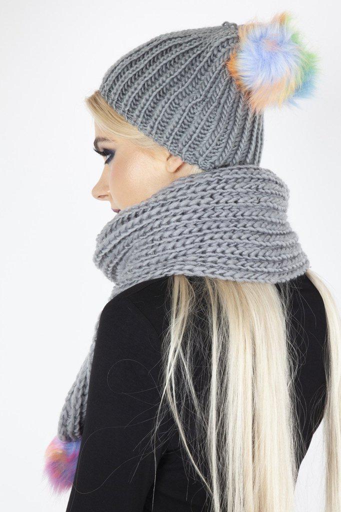 Rainbow Pom Pom Scarf & Hat Set-Jawbreaker-Dark Fashion Clothing