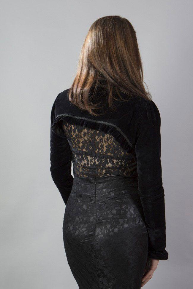 Raven Gothic Bolero Jacket In Black Velvet Flock-Burleska-Dark Fashion Clothing