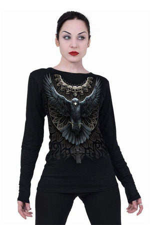 Raven Skull - Baggy Top Black-Spiral-Dark Fashion Clothing