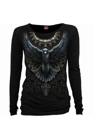 Raven Skull - Baggy Top Black-Spiral-Dark Fashion Clothing