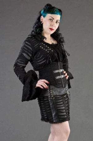 Razor Underbust Corset Black Stripes And Cotton Overlay-Burleska-Dark Fashion Clothing
