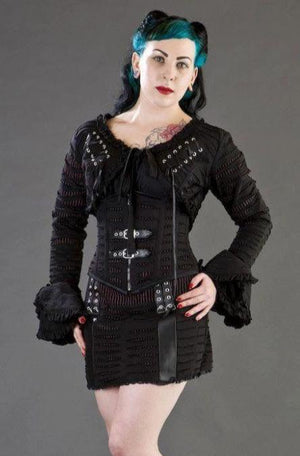 Razor Underbust Corset Black Stripes And Cotton Overlay-Burleska-Dark Fashion Clothing