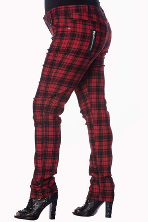 Red Check Plus Size Skinny Jeans-Banned-Dark Fashion Clothing