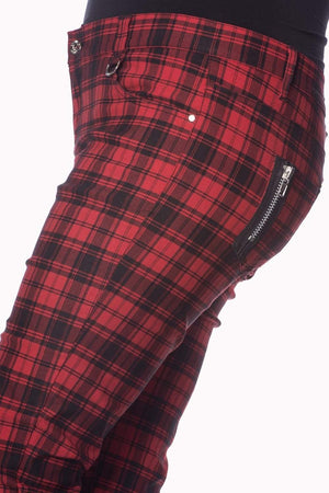 Red Check Plus Size Skinny Jeans-Banned-Dark Fashion Clothing