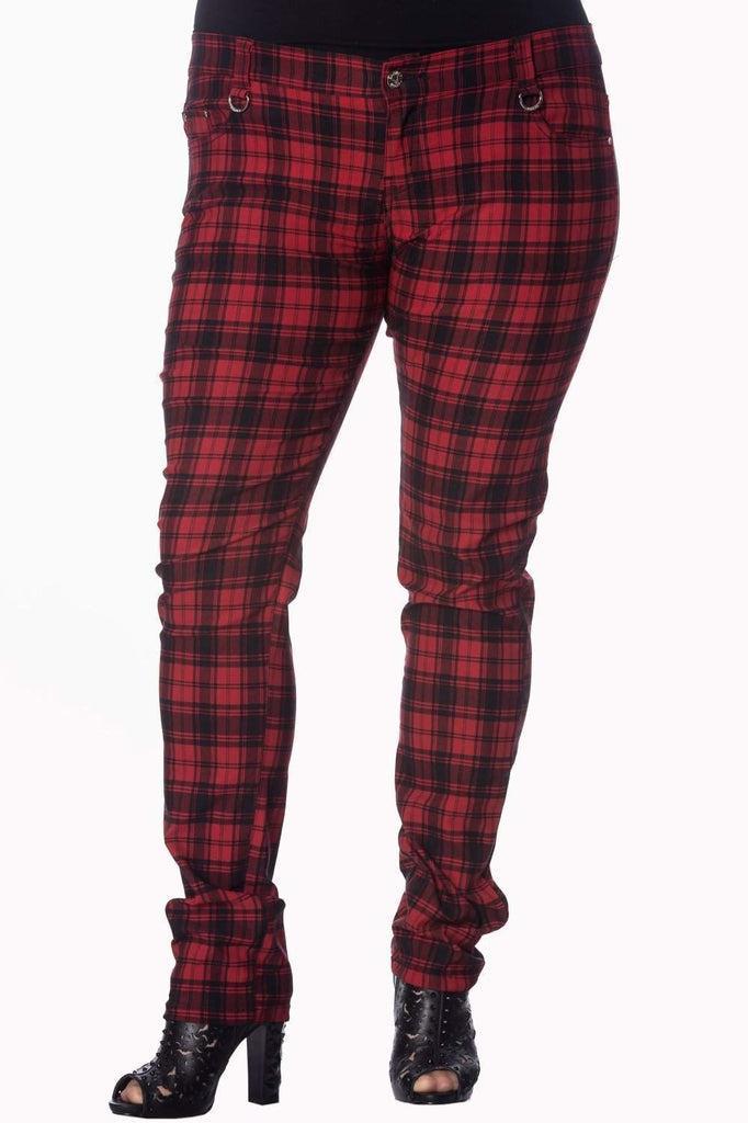 Red Check Plus Size Skinny Jeans-Banned-Dark Fashion Clothing