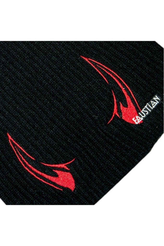 Red Devil Horns Faustian Black Beanie - Dell-Dr Faust-Dark Fashion Clothing