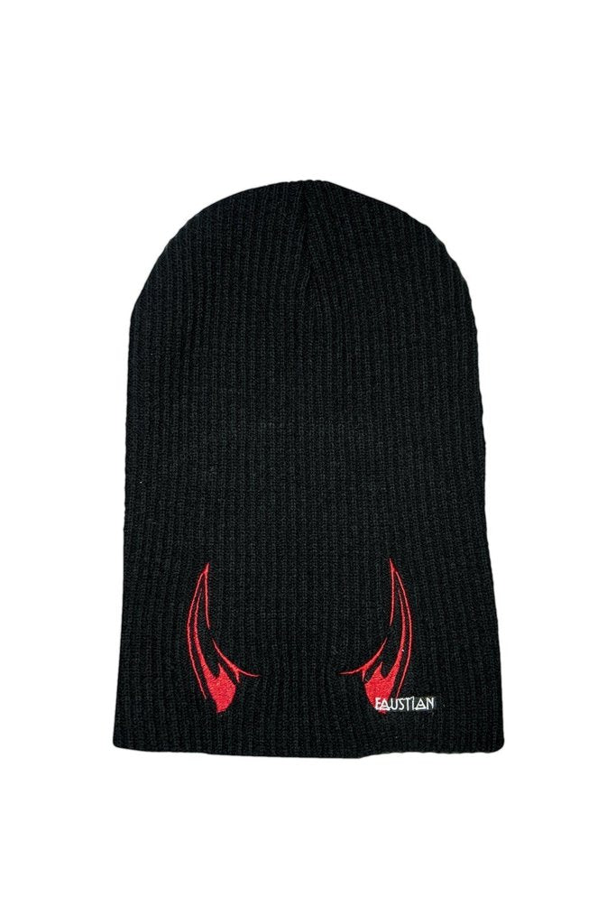 Red Devil Horns Faustian Black Beanie - Dell-Dr Faust-Dark Fashion Clothing