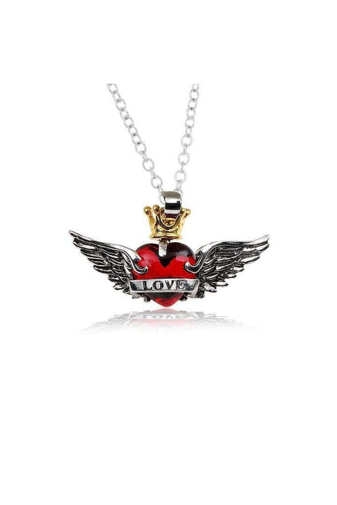 Red Heart Wings Crown Love Pendant and Necklace - Amira-Dr Faust-Dark Fashion Clothing