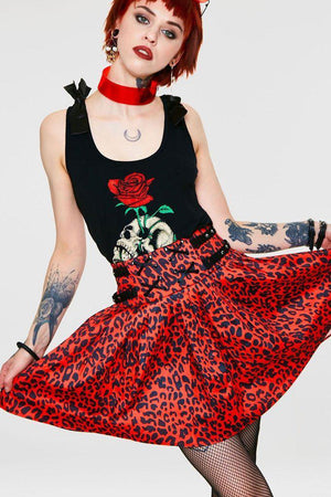 Red Leopard Print Studded Skirt-Jawbreaker-Dark Fashion Clothing