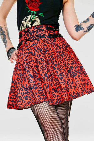 Red Leopard Print Studded Skirt-Jawbreaker-Dark Fashion Clothing