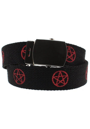Red Pentagram Black Canvas Webbing Belt - Ezra-Dr Faust-Dark Fashion Clothing