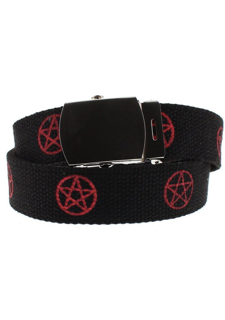 Red Pentagram Black Canvas Webbing Belt - Ezra-Dr Faust-Dark Fashion Clothing