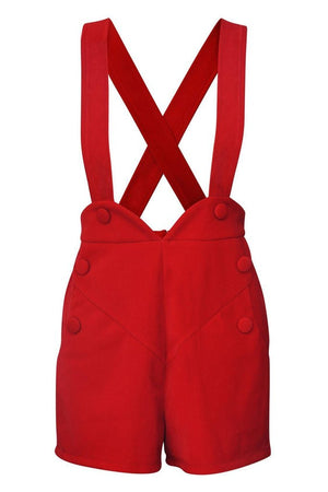 Red Rosalie Corduroy Shorts With Button Detail-Voodoo Vixen-Dark Fashion Clothing