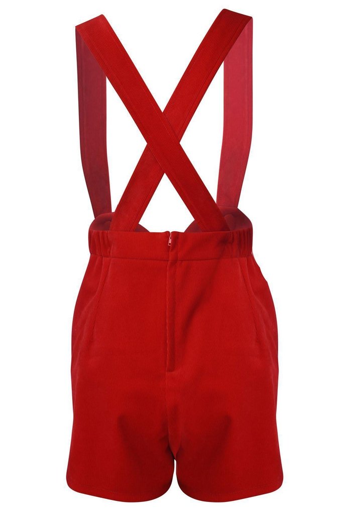 Red Rosalie Corduroy Shorts With Button Detail by Voodoo Vixen Dark Fashion Clothing