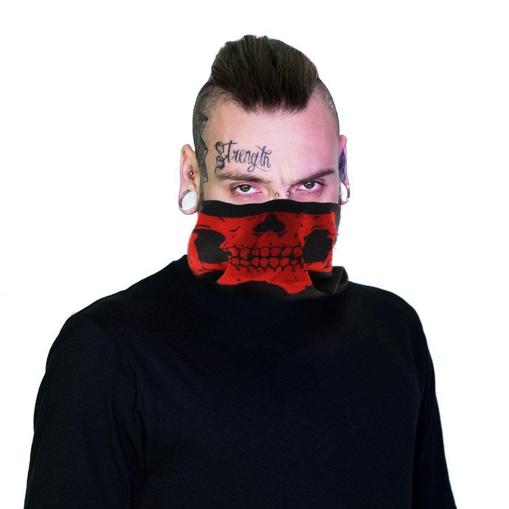 Red Skull Outlaw Jaw Face Mask Covering - Jason-Dr Faust-Dark Fashion Clothing